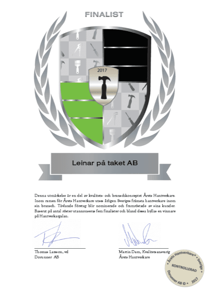 Diplom: Finalist Årets Byggföretag 2017